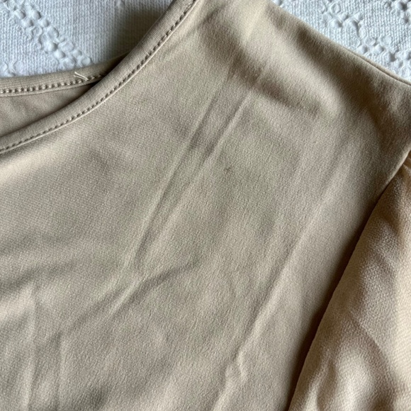 Calvin Klein Blouse, Sheer sleeves, stretchy jersey, tan, Large - Picture 4 of 5